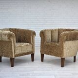 1960s, Danish vintage armchair, green furniture velour, ash wood legs.