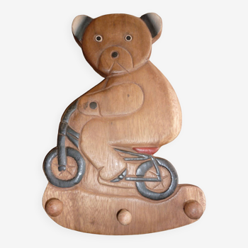 Vintage wooden bicycle bear coat rack