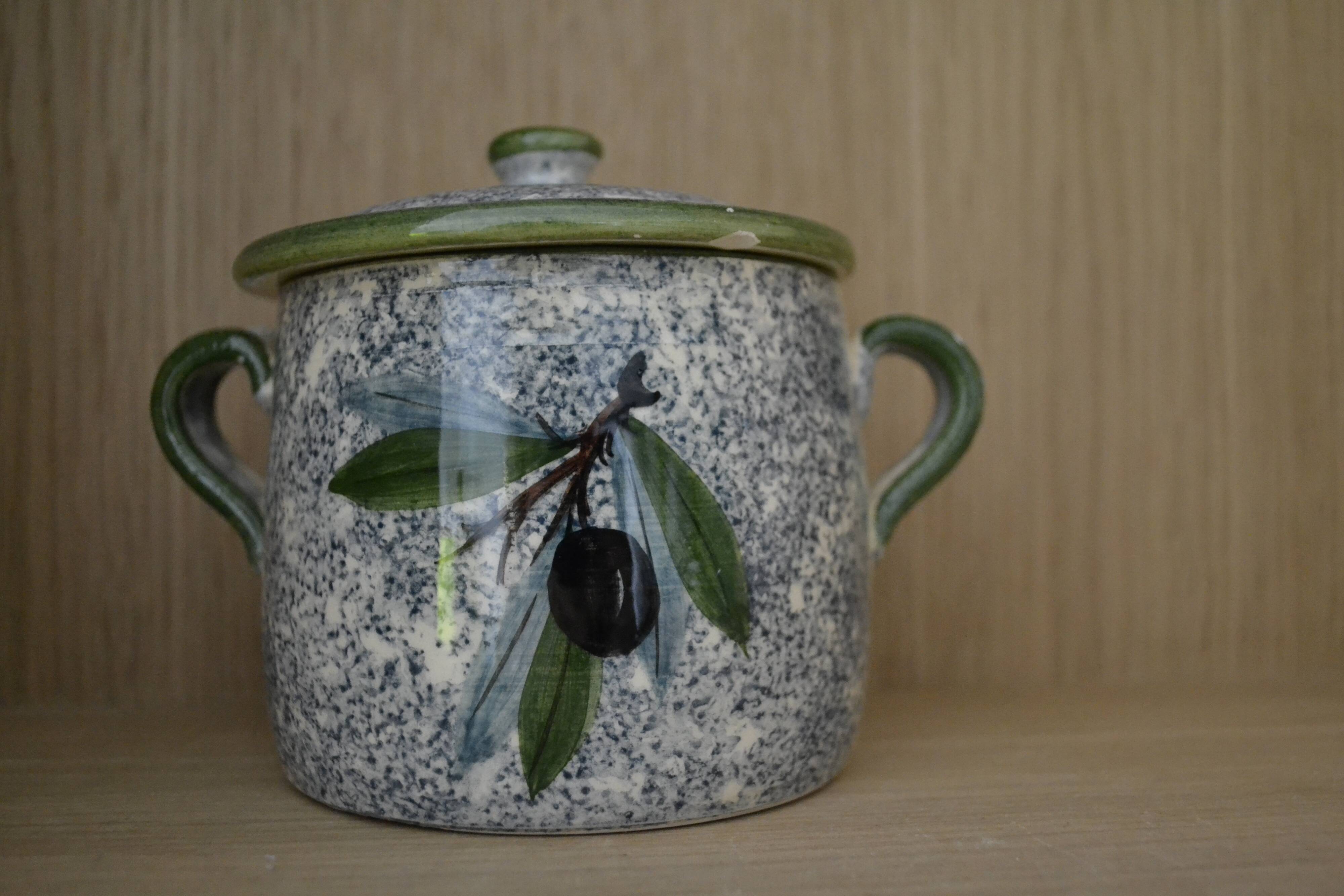 Pot Vallauris/ Aegitna blue and green olive pattern