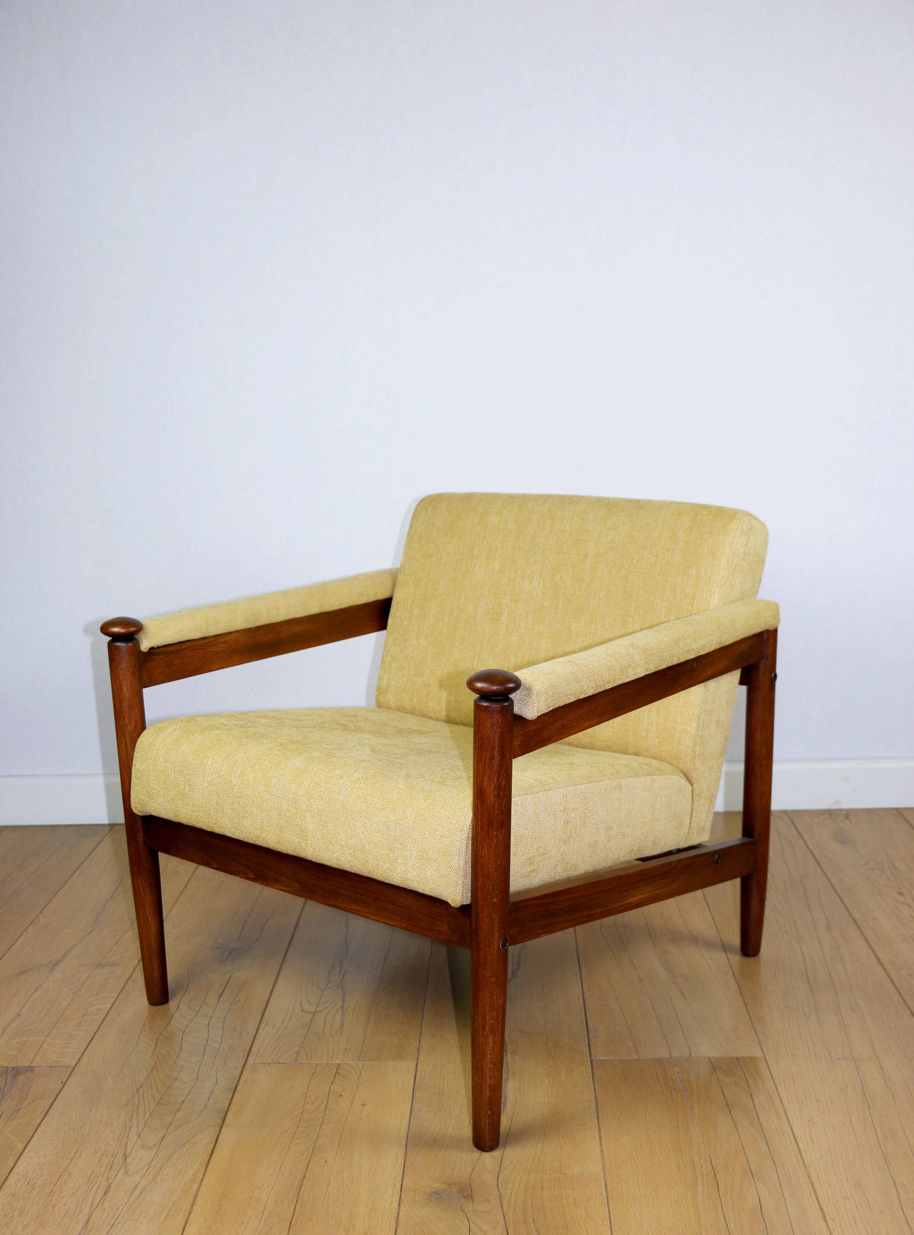 Classic PRL vintage loft armchair 70s yellow cream gold