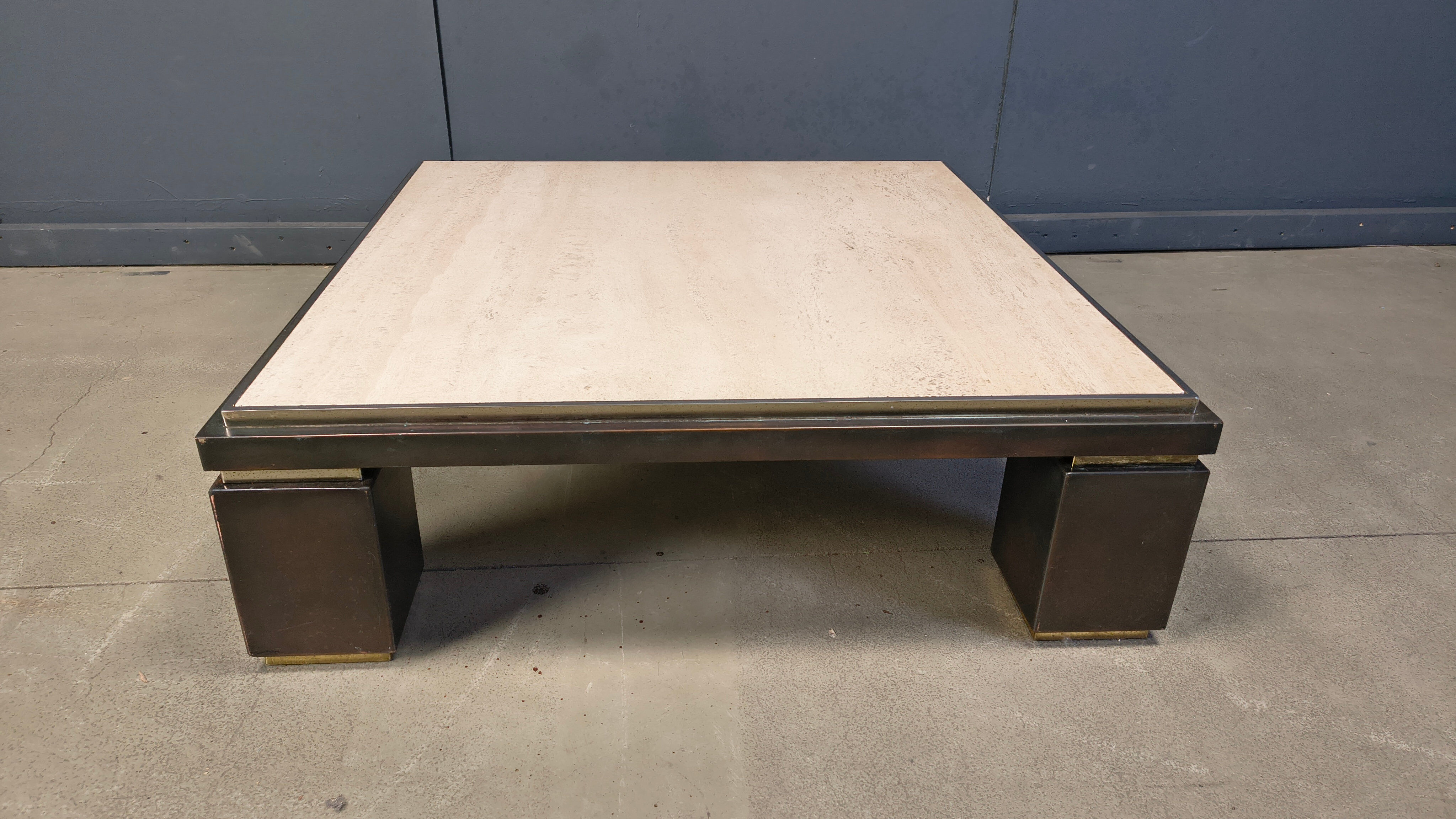 Copper and travertine coffee table by Belgochrom, 1970s