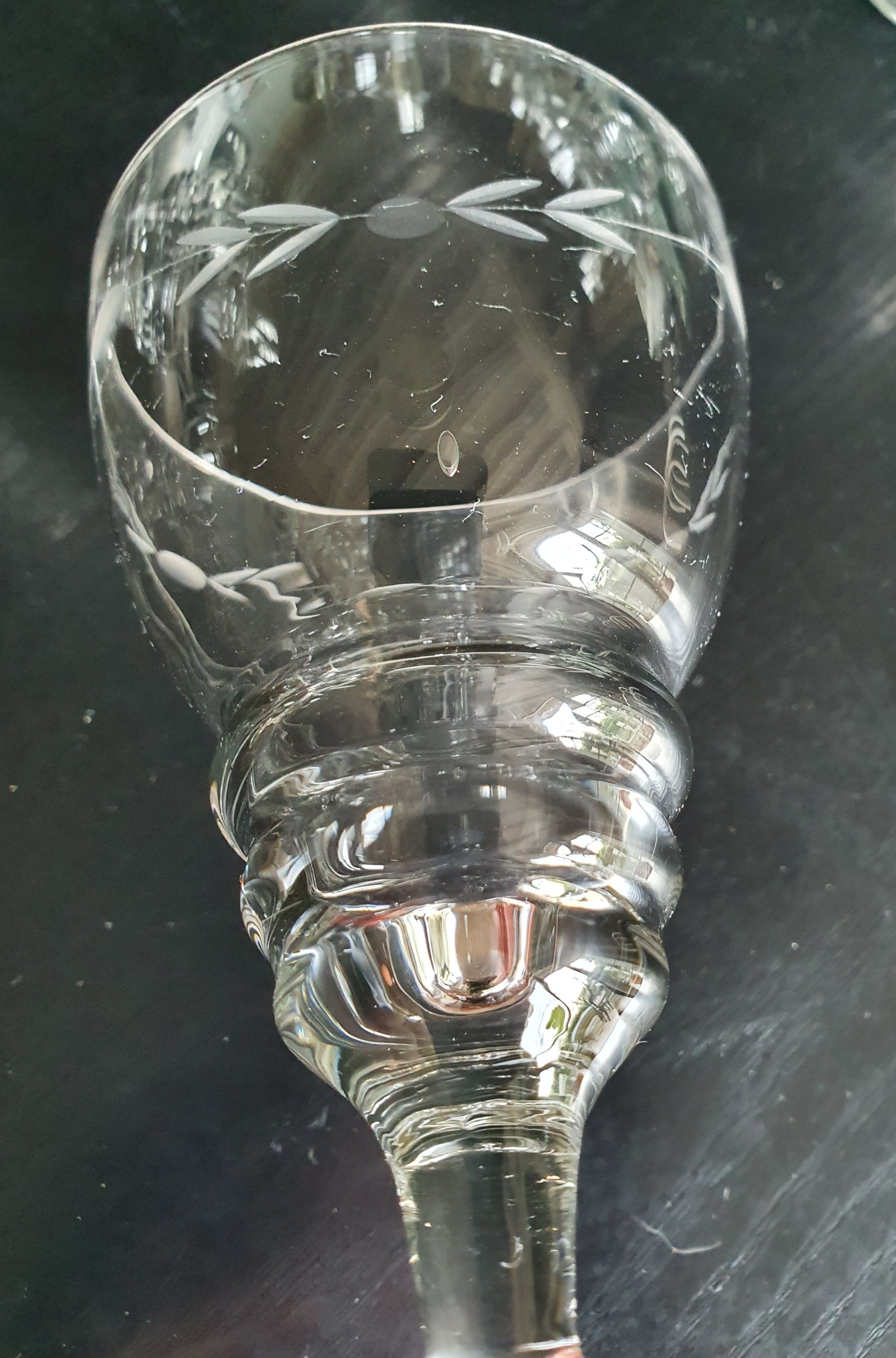 6 vintage wine glasses engraved pyramid shape