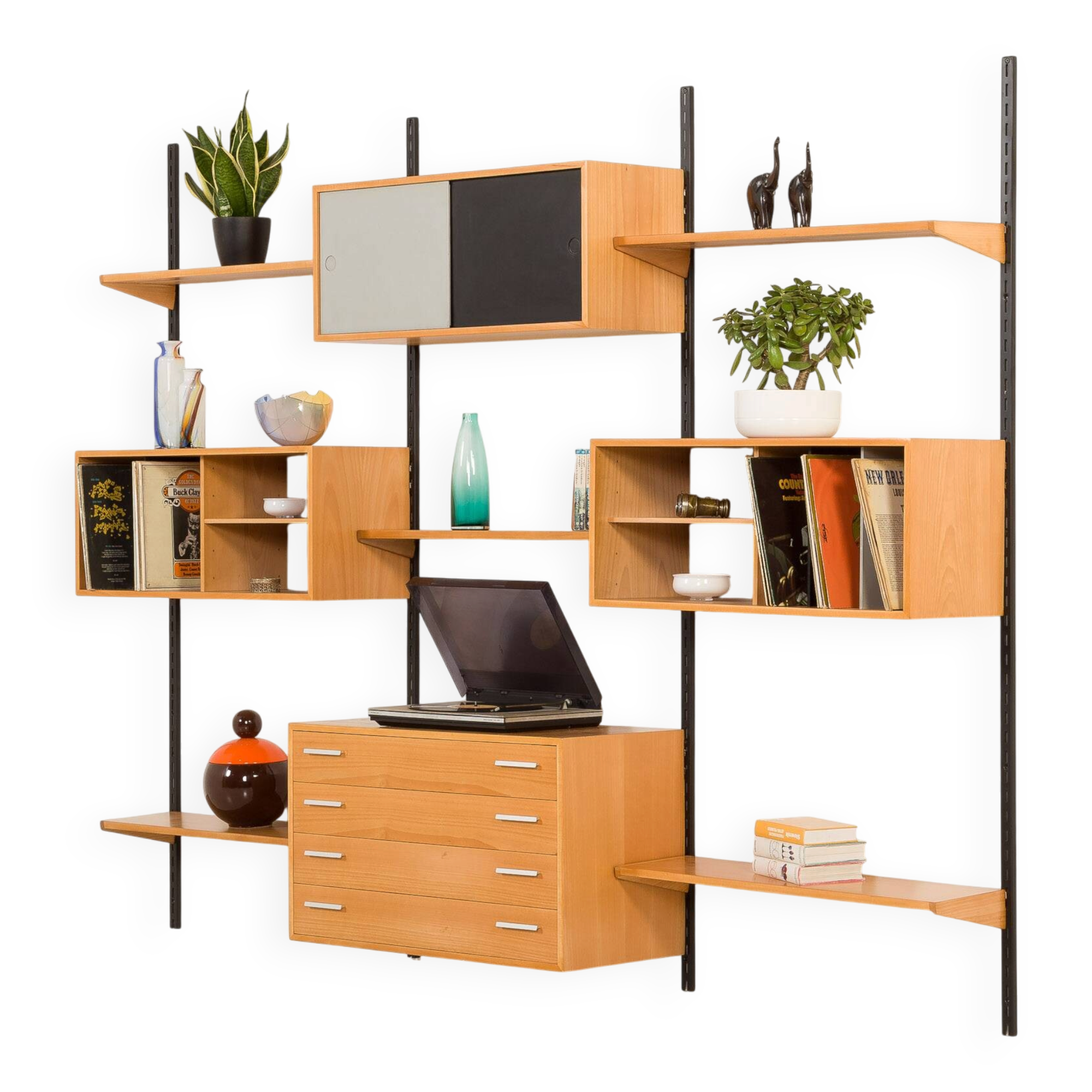 Rare Kai Kristiansen 3 bay wall unit in beech, 1970s