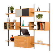Rare Kai Kristiansen 3 bay wall unit in beech, 1970s
