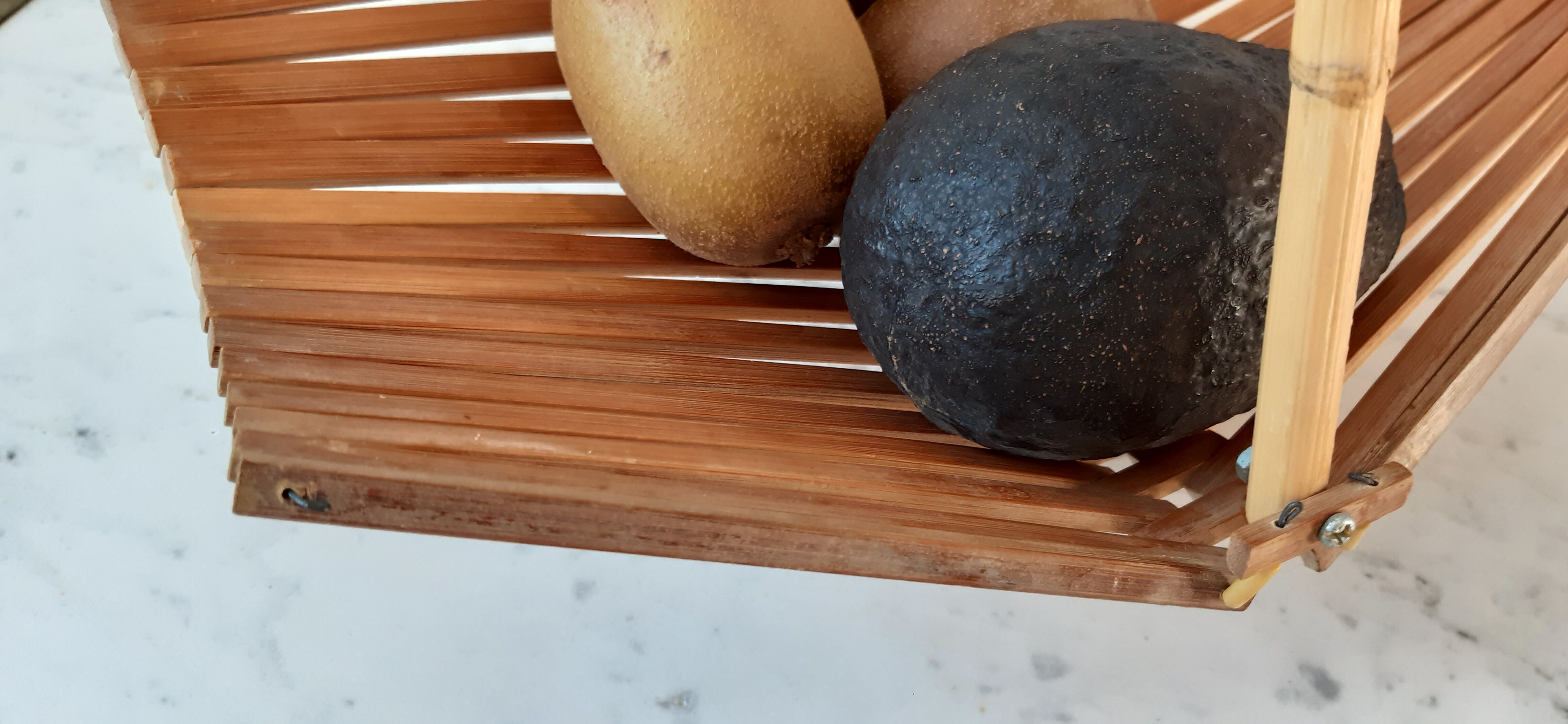 Folding fruit basket pan in bamboo and wood 70s