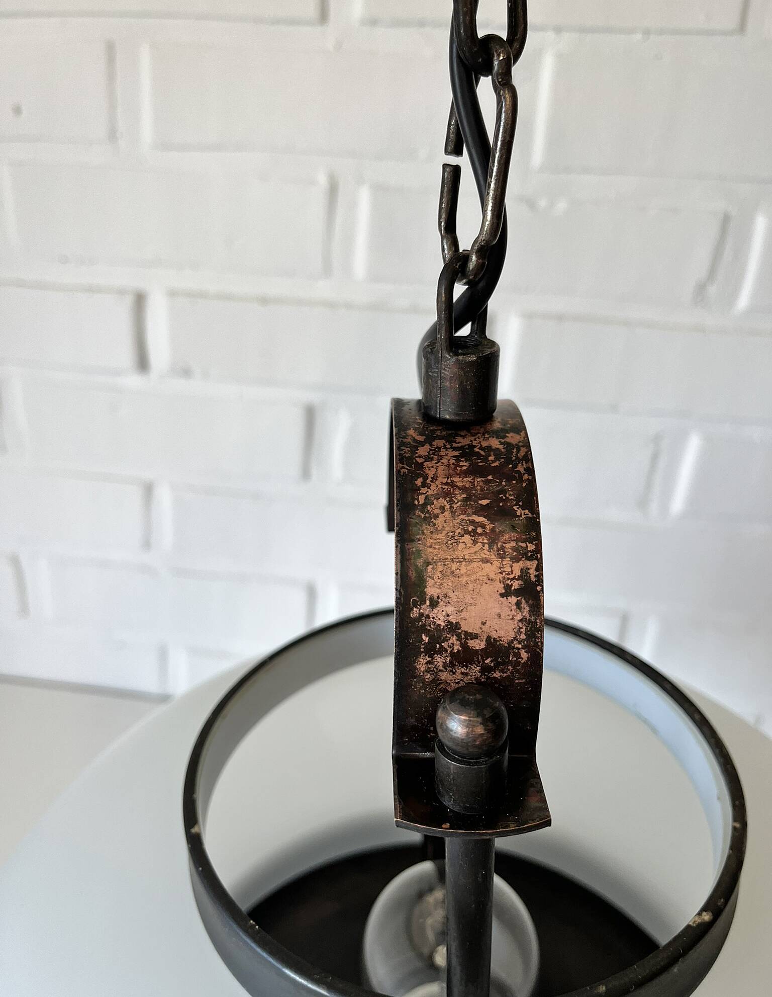 Vintage Lantern Pendant Light | Mid Century Opaline Glass Chandelier