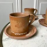 Set of 6 handcrafted stoneware cups and sub-cups 70s