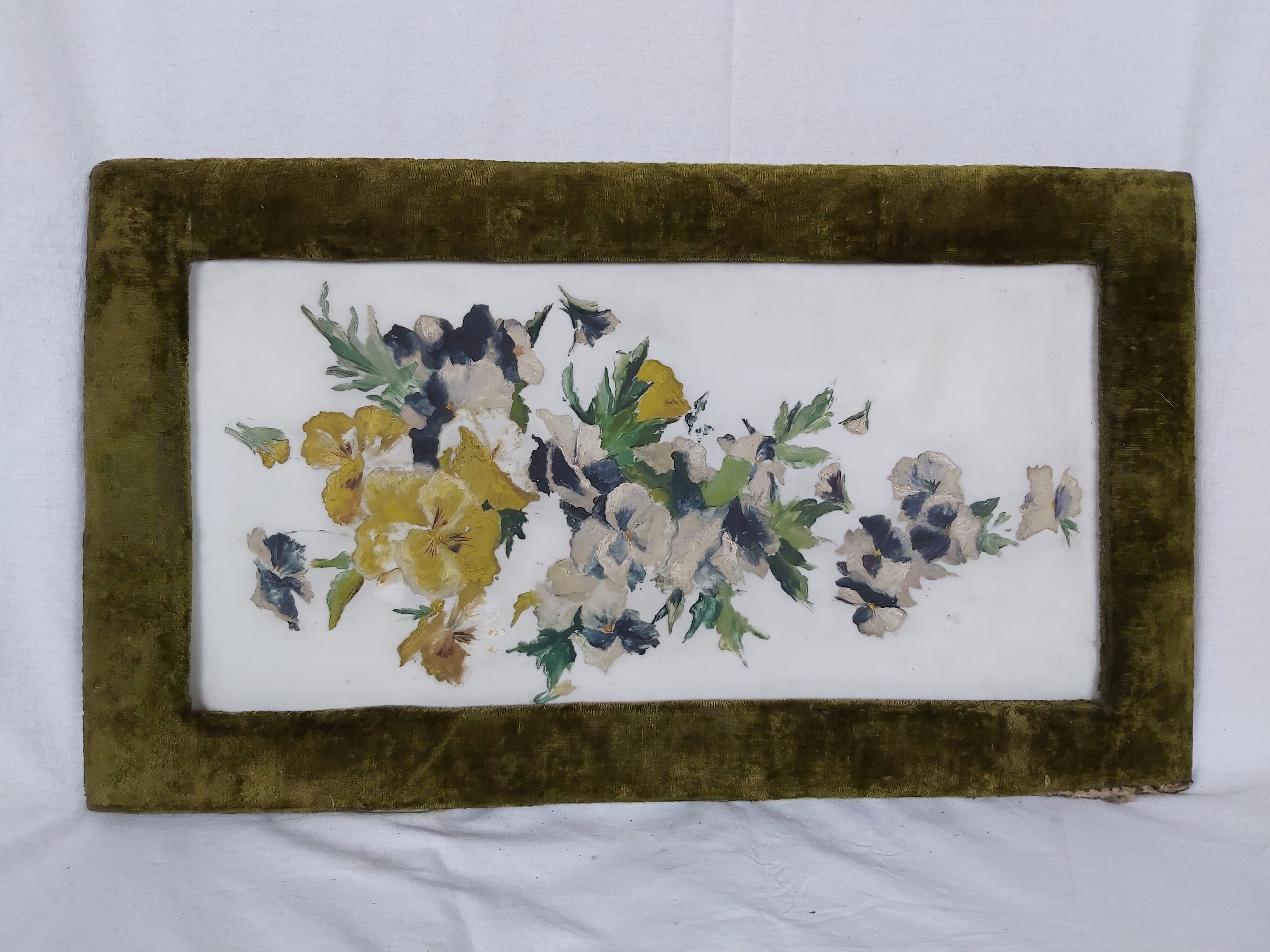 French vintage oil painting on alabaster