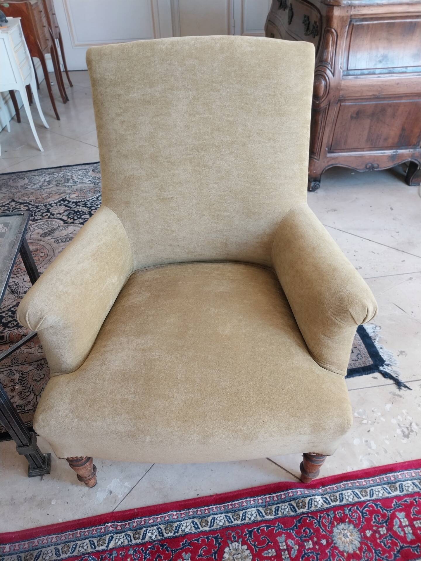 Fauteuil bergère velours vert urgent