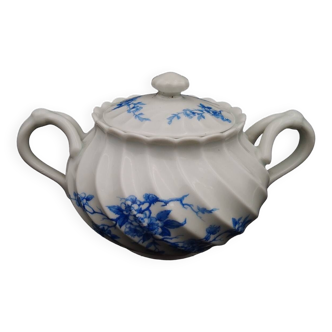 Limoges porcelain sugar bowl late 19th century Haviland Blue cherry Twisted sides