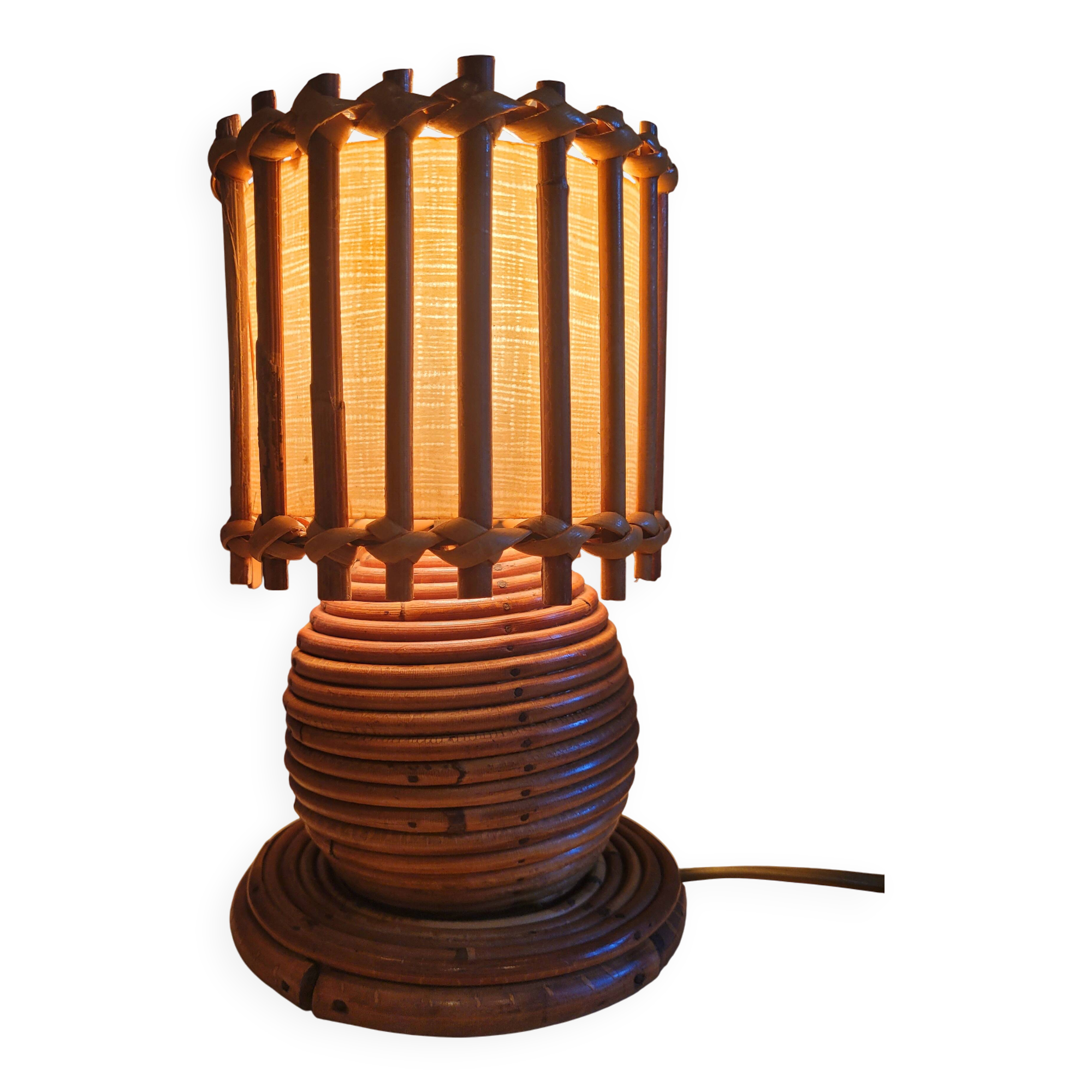 Old vintage Louis Sognot rattan lamp from the 50s and 60s