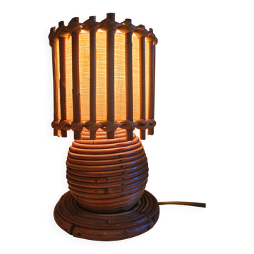 Old vintage Louis Sognot rattan lamp from the 50s and 60s
