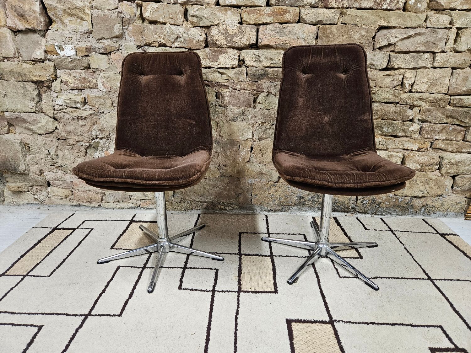 Pair of vintage velvet armchair chair 1970"