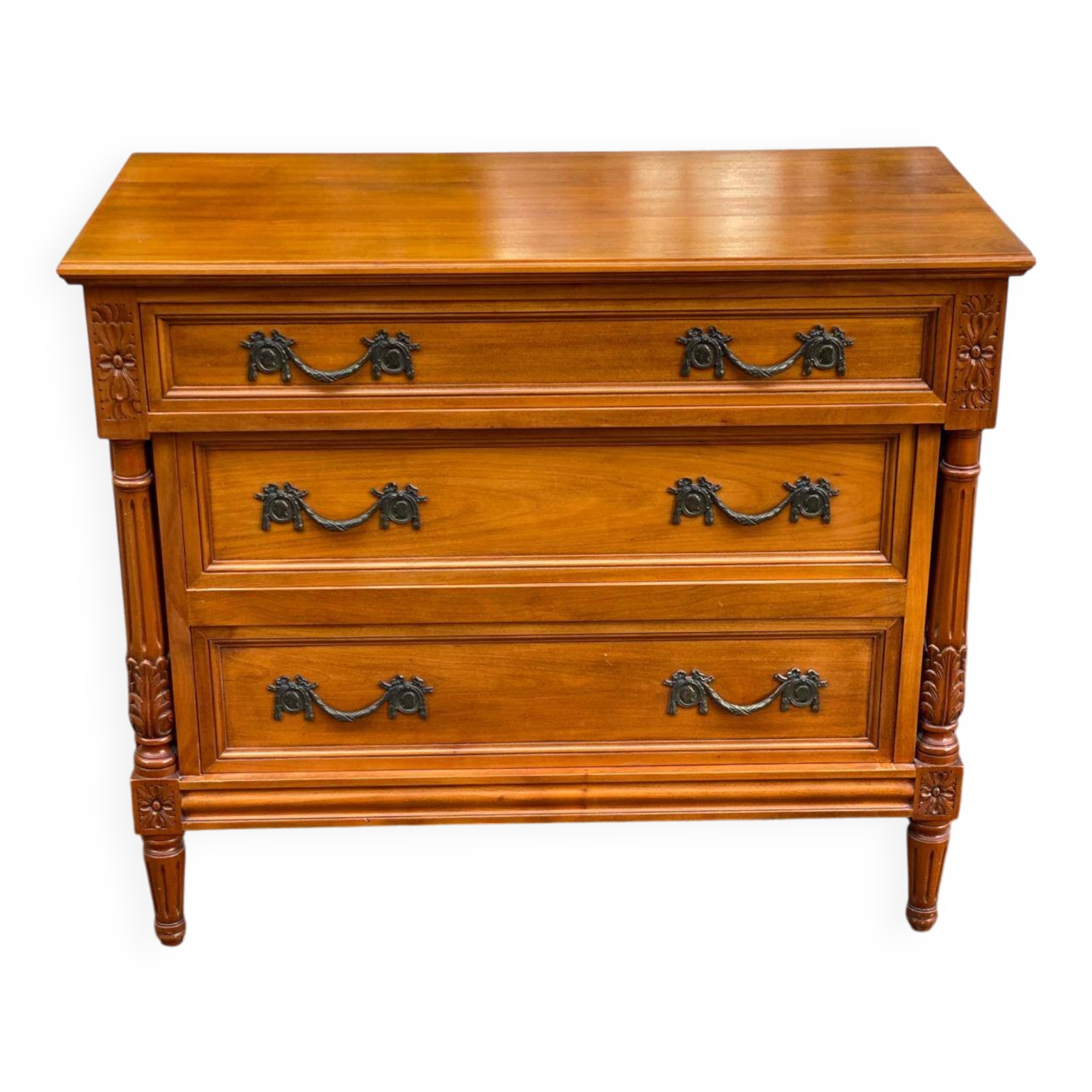 Louis XVI commode in solid cherry wood — Quality Furniture Label 1976