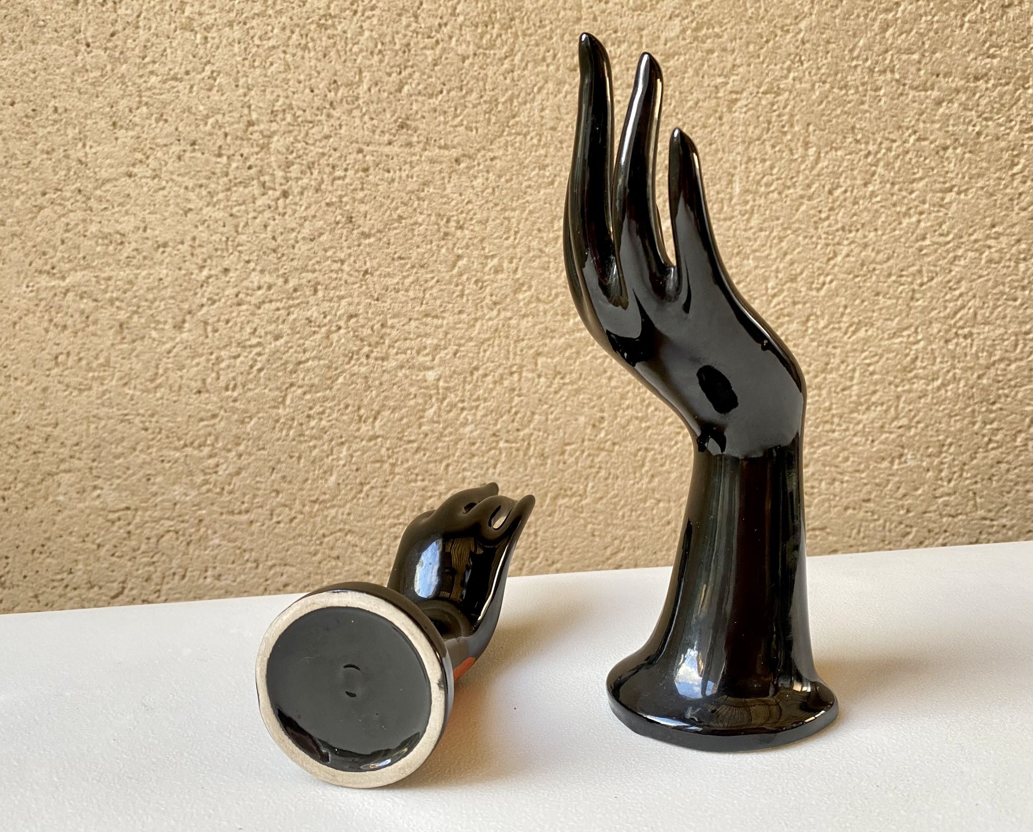 Vase ring pair of hand black ceramic vintage 80s