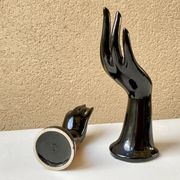 Vase ring pair of hand black ceramic vintage 80s