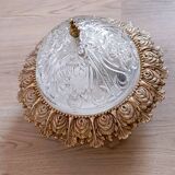 1960s molded glass ceiling light with brass crown