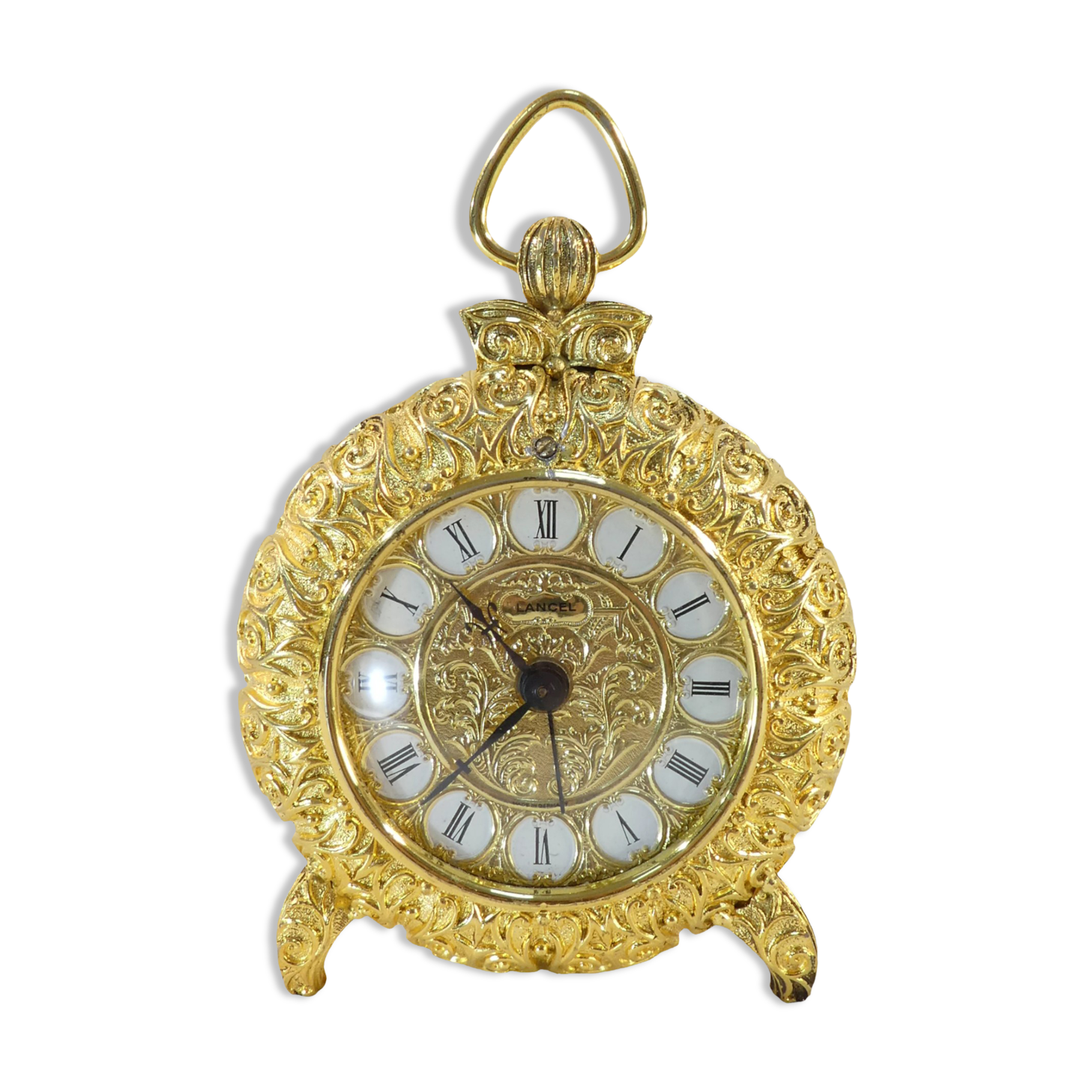 LANCEL alarm clock in chiseled bronze and gilded metal