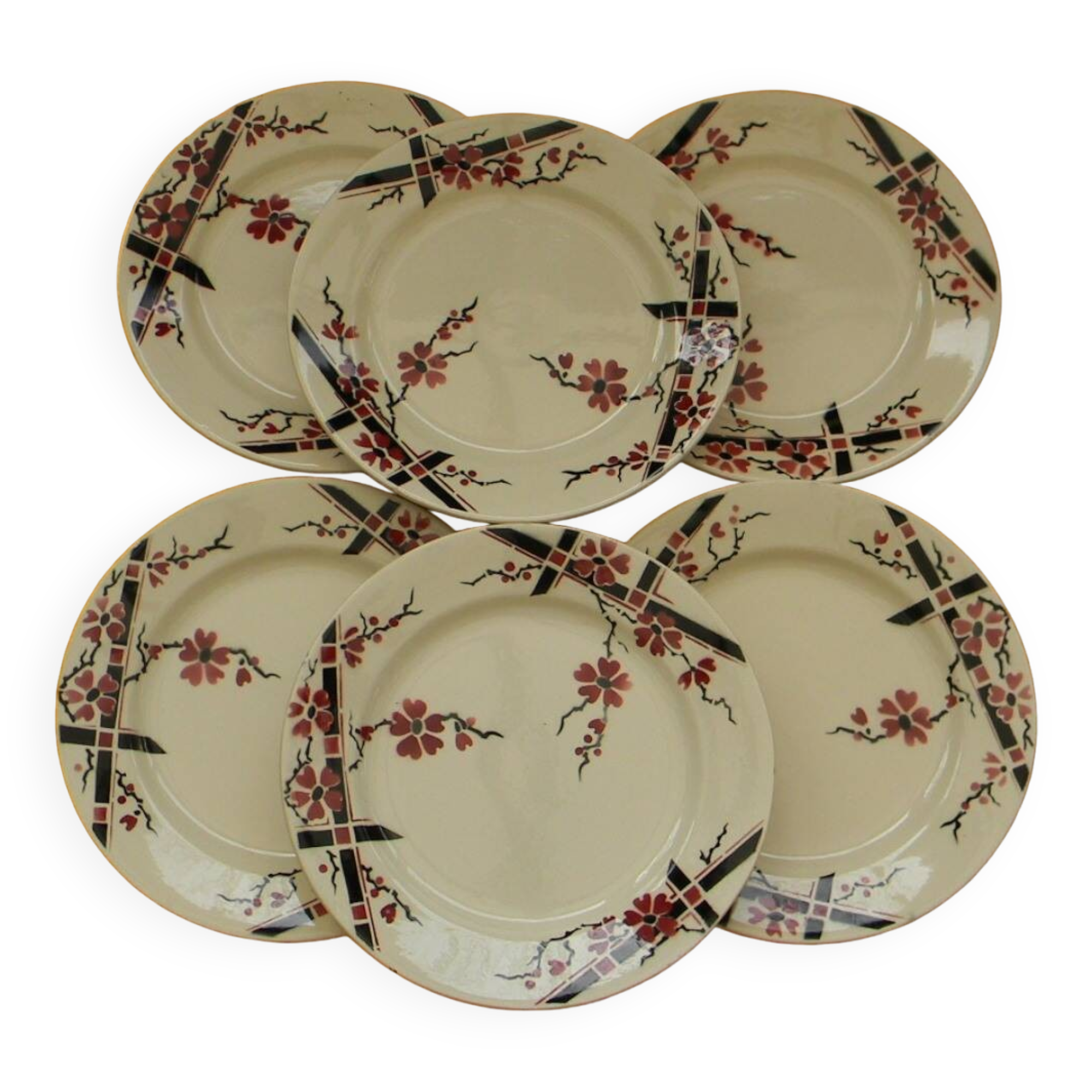 Lot de 6 assiettes plates Nord Hamage Moulin des Loups. Modèle Bagatelle.