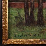 Great landscape painting signed G. V. Hoven and dated 1918