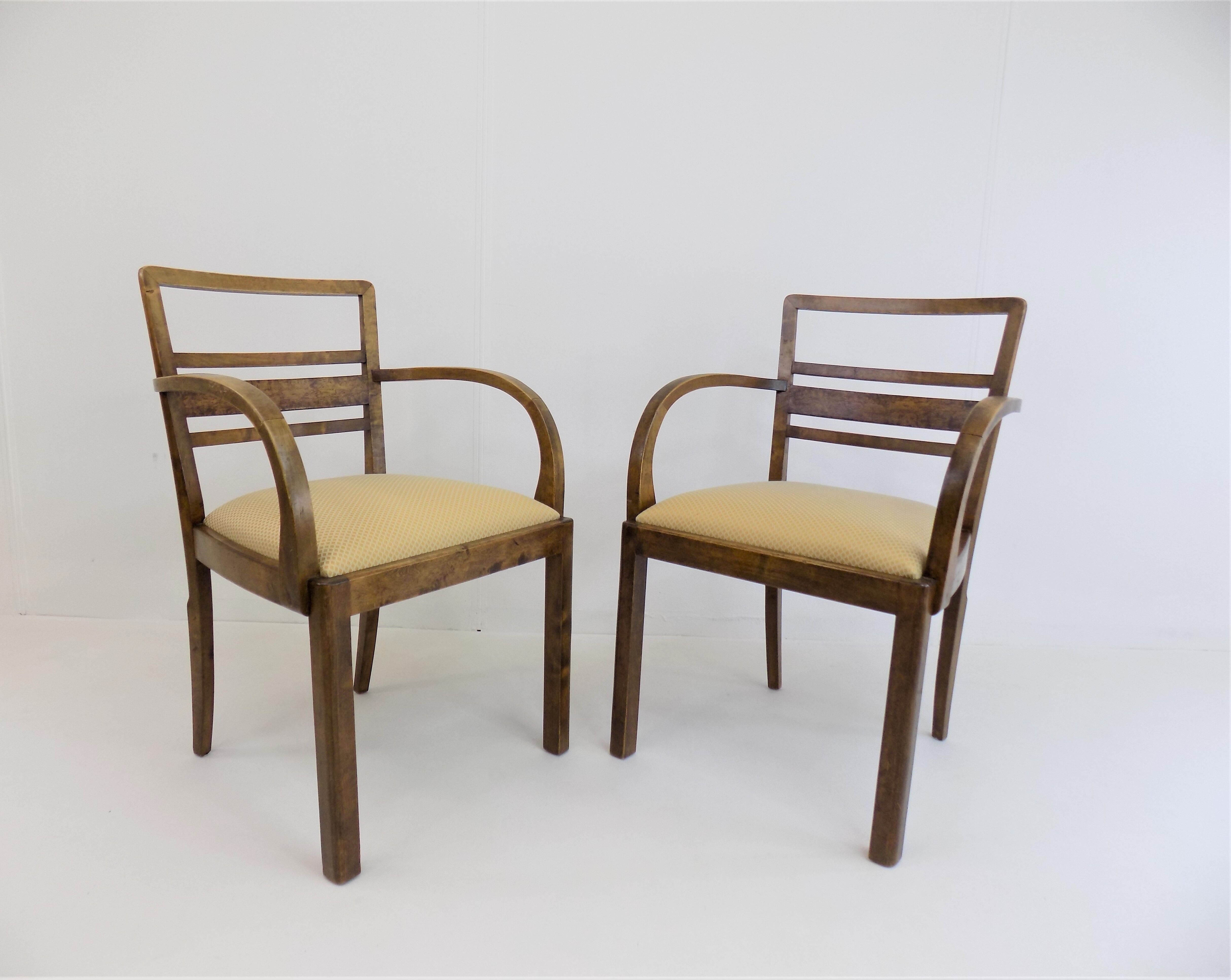 Set of 2 Art Deco chairs in birch burl