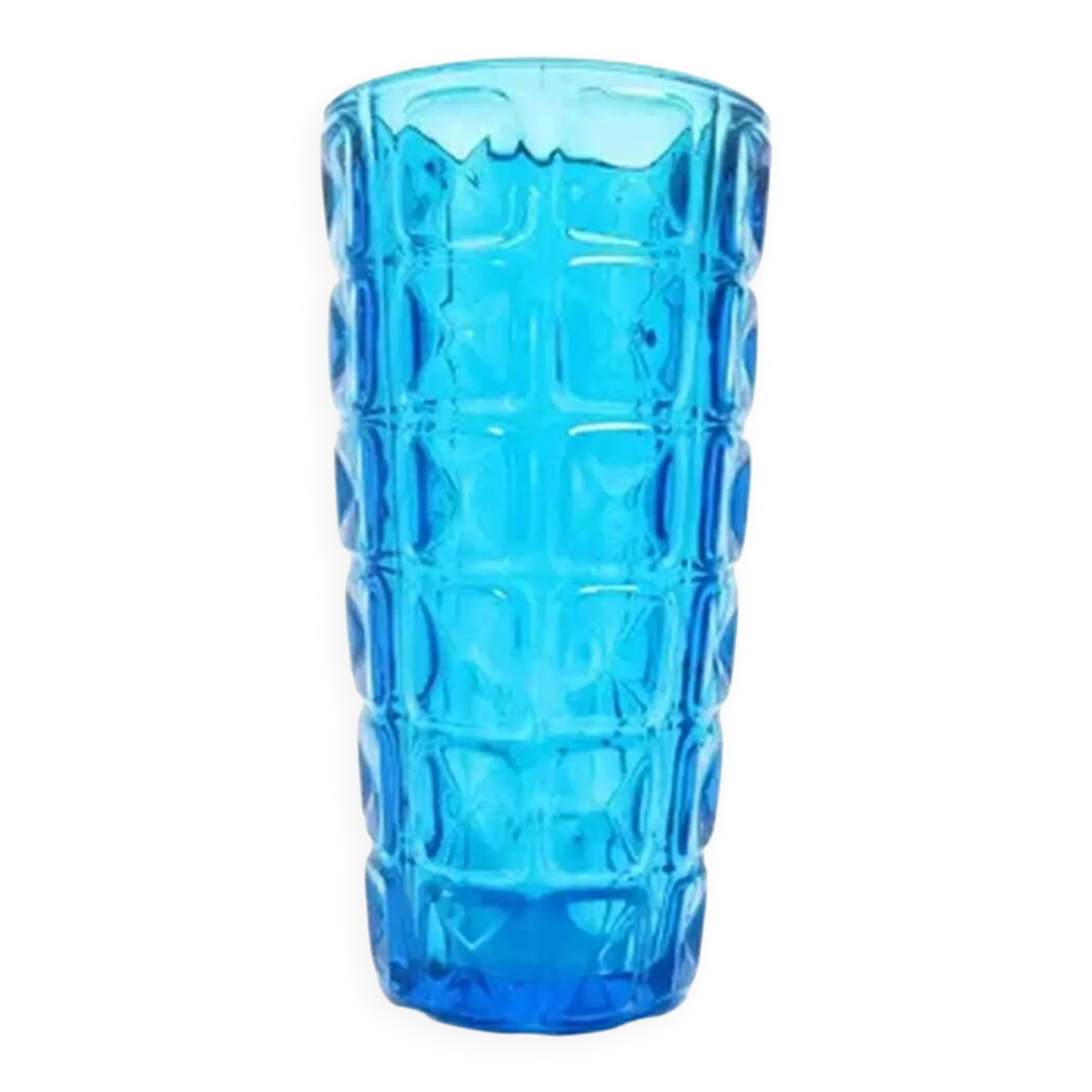 Vase moderne du milieu du siècle, en verre pressé bleu, HSG Ząbkowice, Pologne, années 1970