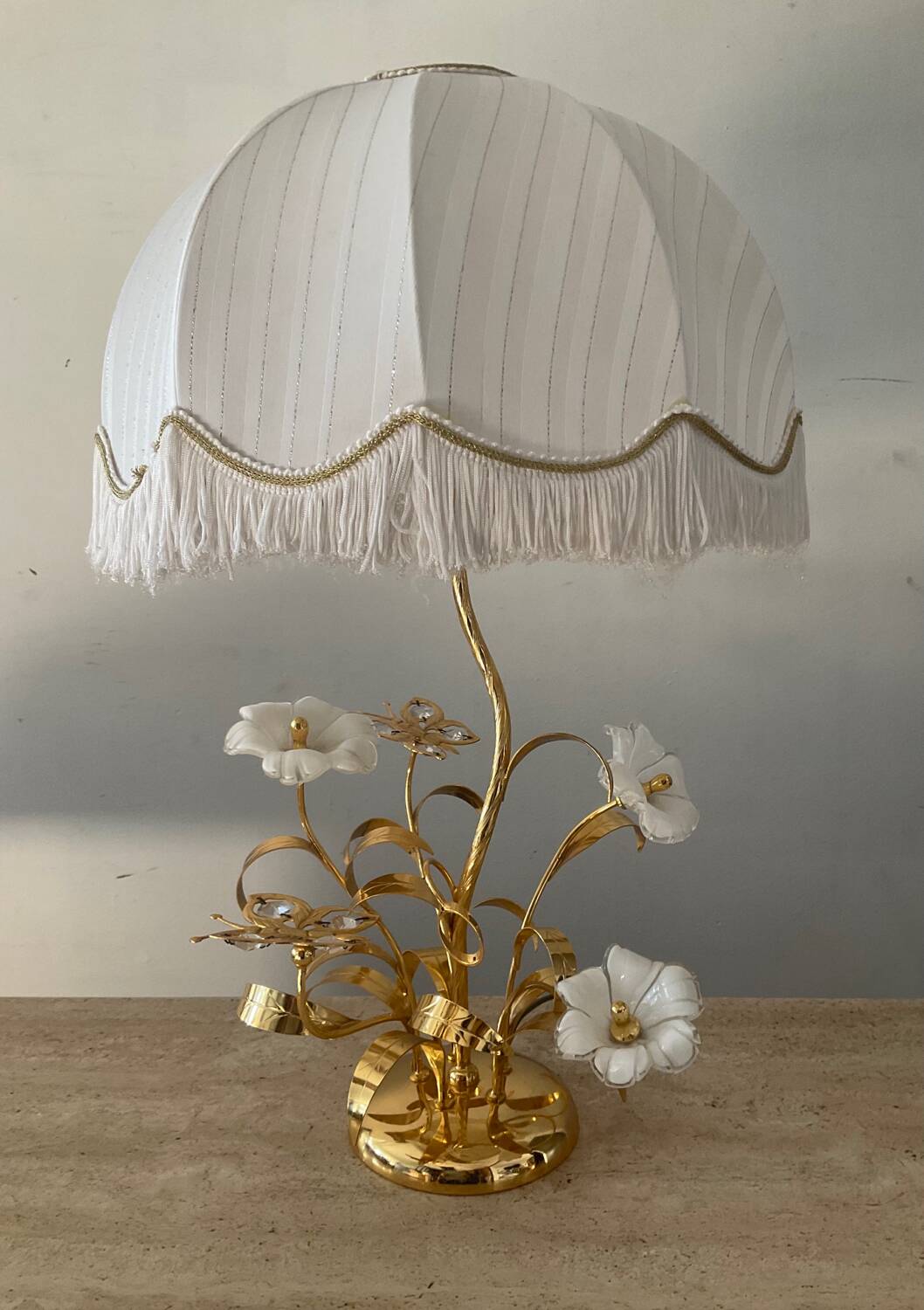Vintage brass lamp with glass paste flower