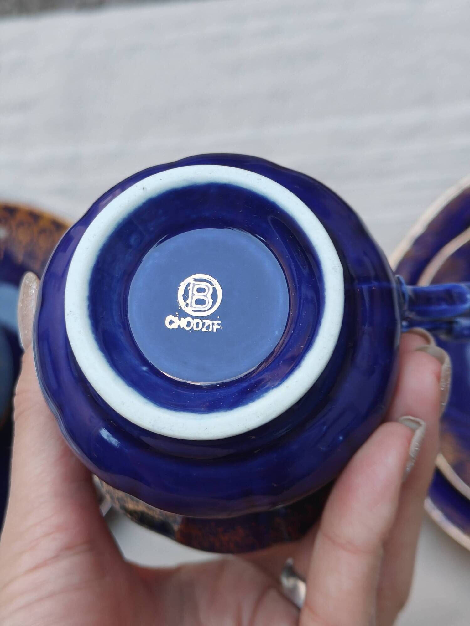 Superb Coffee/Tea Trio in Cobalt Blue & Gold Porcelain - Chodzież Poland