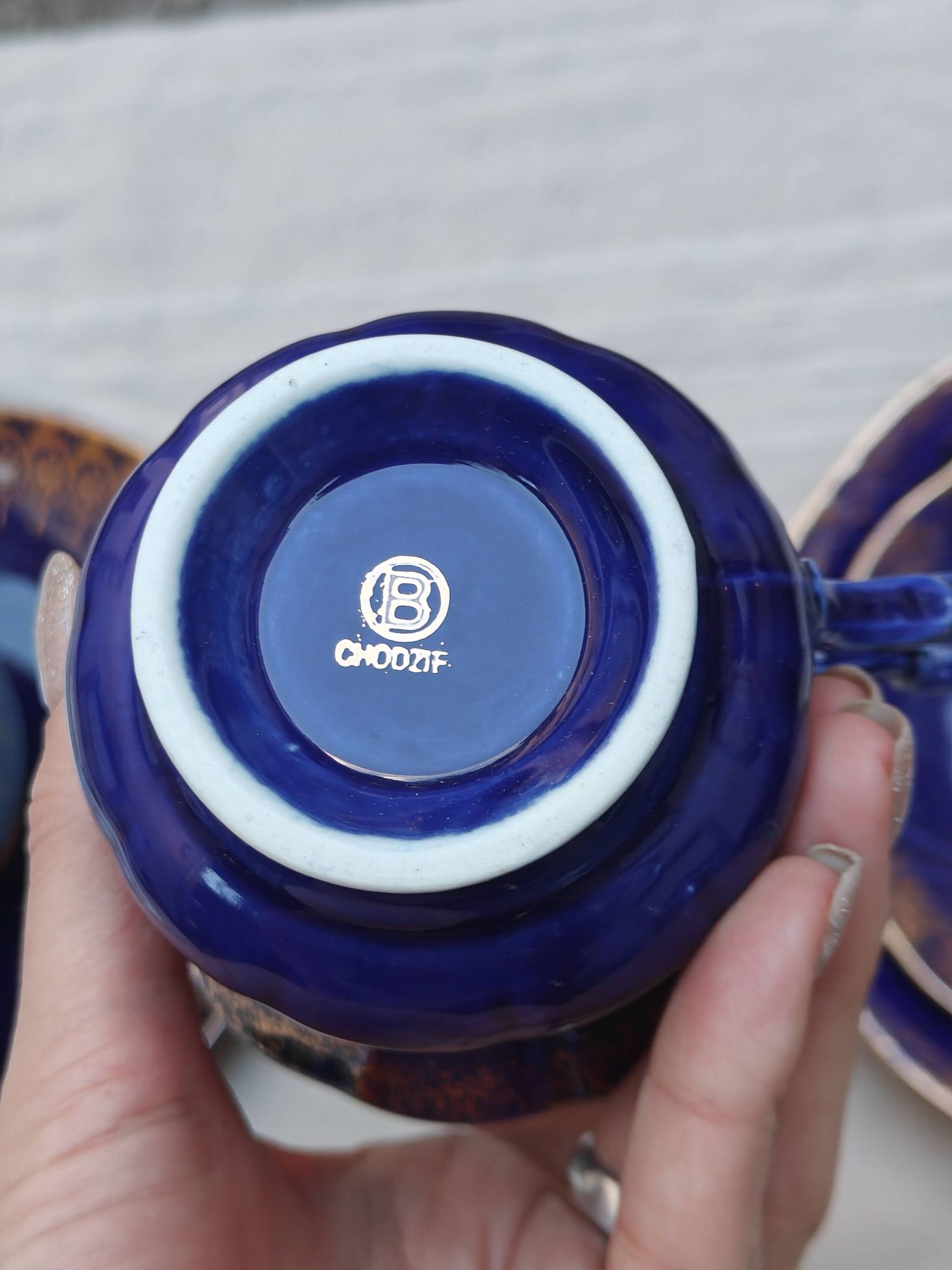 Superb Coffee/Tea Trio in Cobalt Blue & Gold Porcelain - Chodzież Poland