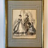 Cadre ancien avec page illustrée du journal "Moniteur de la mode", Paris, fin XIXe