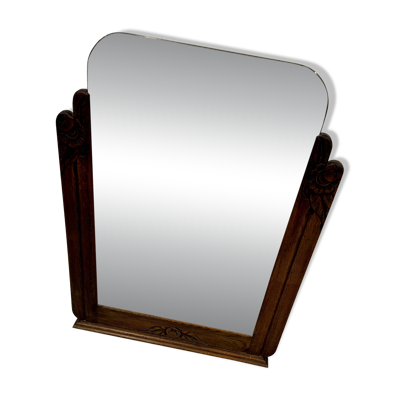 Miroir Art Déco en chêne sculpté – années 1930 – 102 x 78 cm