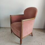 Armchair art deco pink velvet trim