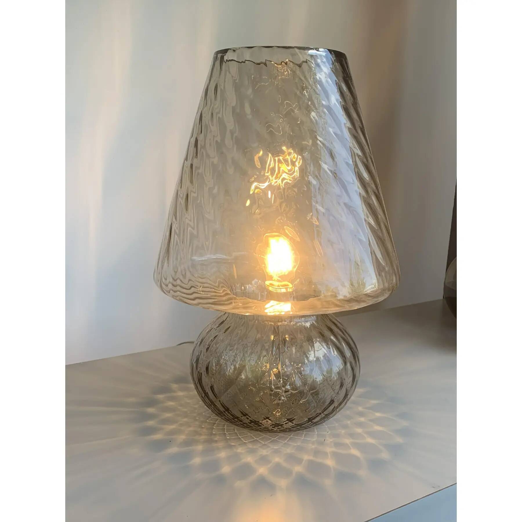 Smoked Fumé Glass Table Lamp in Murano Style with Diamond-Processed “Ballot”