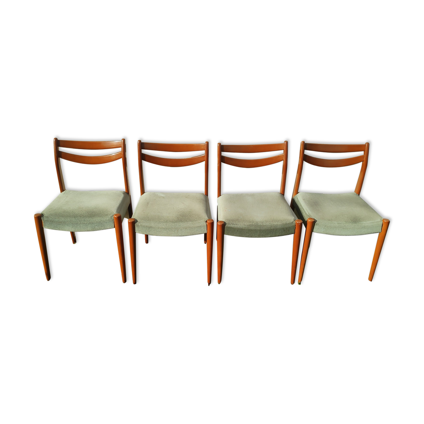 Lot of 4 Scandinavian chairs in wood and velvet fabric