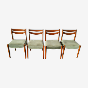 Lot of 4 Scandinavian chairs in wood and velvet fabric