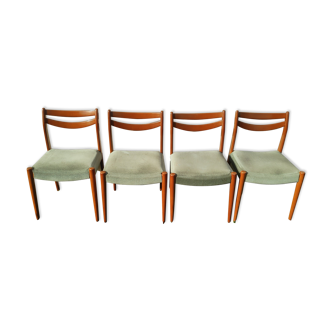 Lot of 4 Scandinavian chairs in wood and velvet fabric