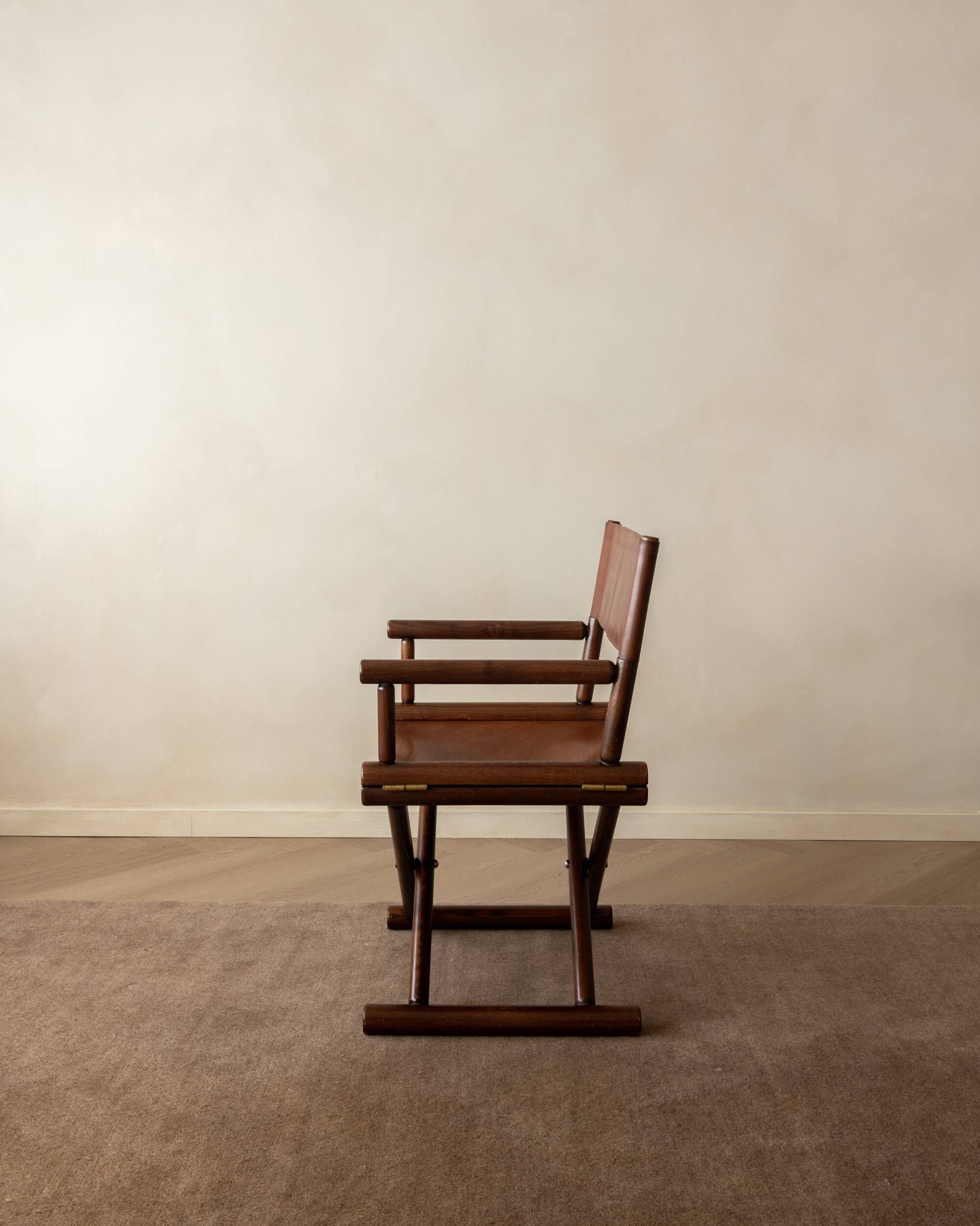 Italian Modern Vintage Folding Director's Chair in Wood and Leather, 1980s
