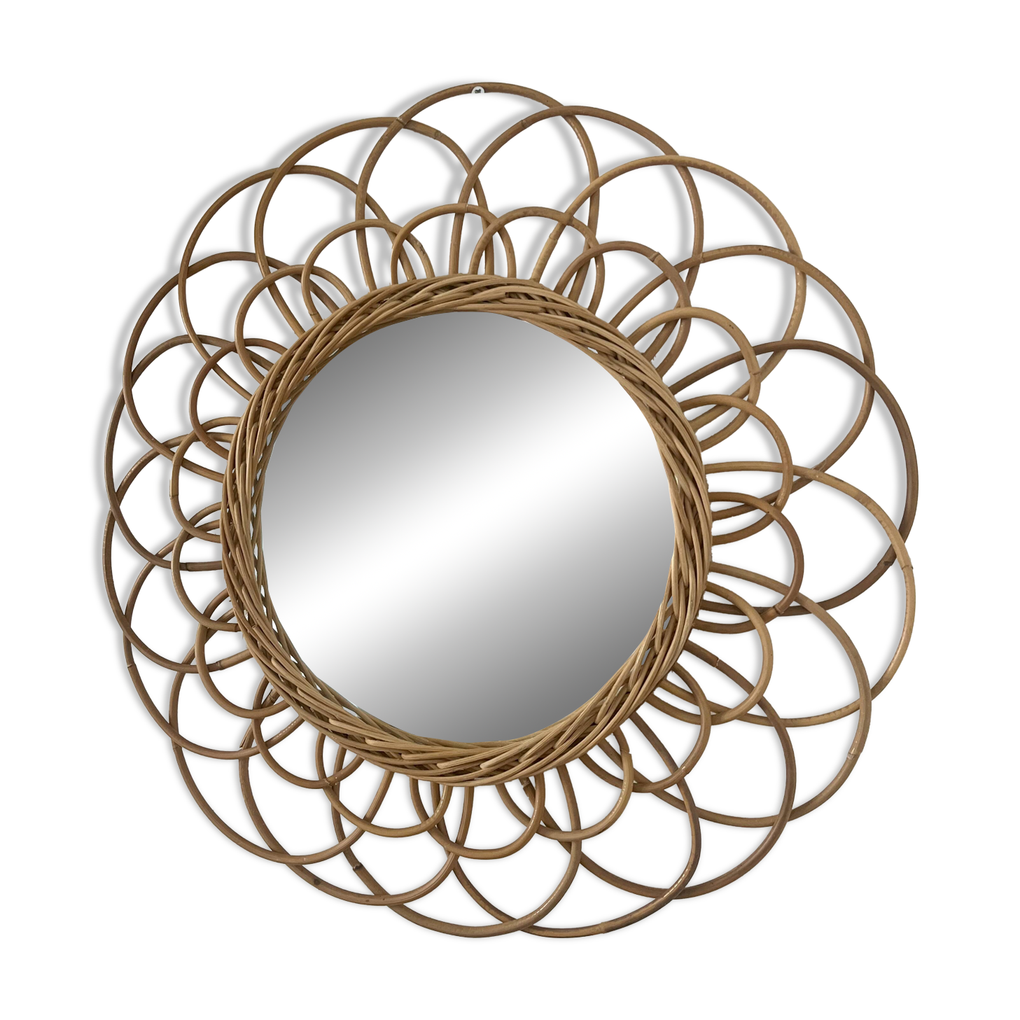 Vintage rattan flower mirror