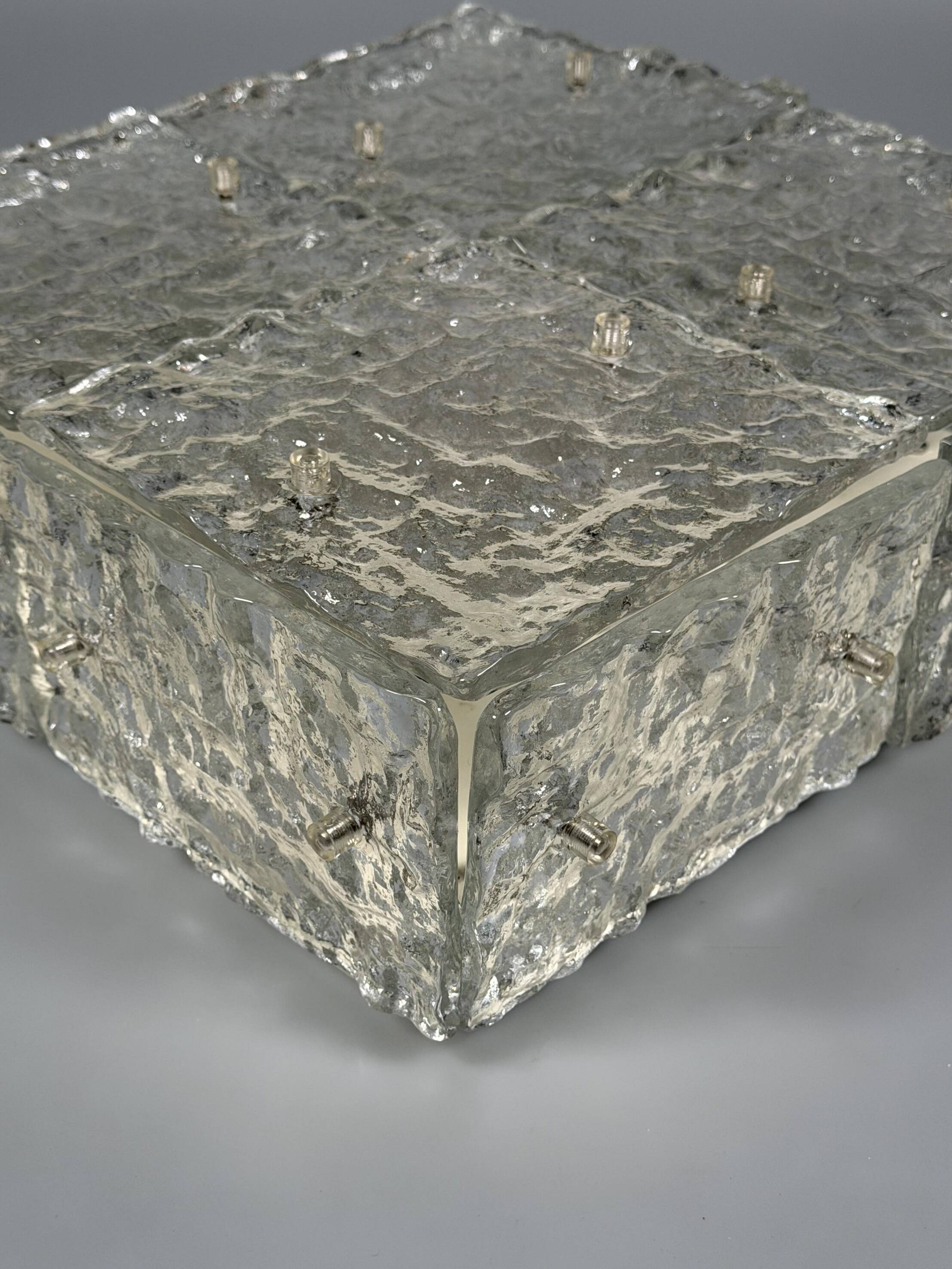 1960s 1970s Ice Glass Flush Mount Plafoniere by Kalmar Franken KG Austria