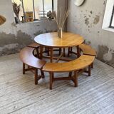 Set of round table and 4 rounded benches, 1950