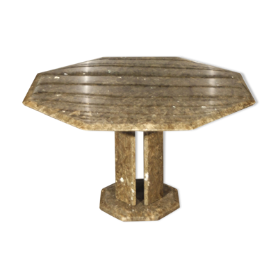Table de salon post-moderniste octogonale en marble perlé quartz massif vert, Italie 1970s