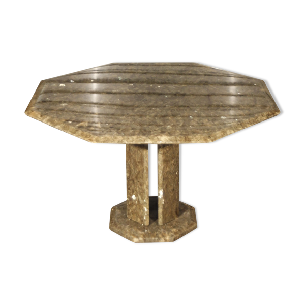Table de salon post-moderniste octogonale en marble perlé quartz massif vert, Italie 1970s