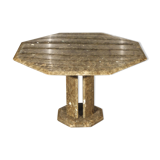 Octagonal post-modernist lounge table in marble beaded massive green quartz, Italy 1970s