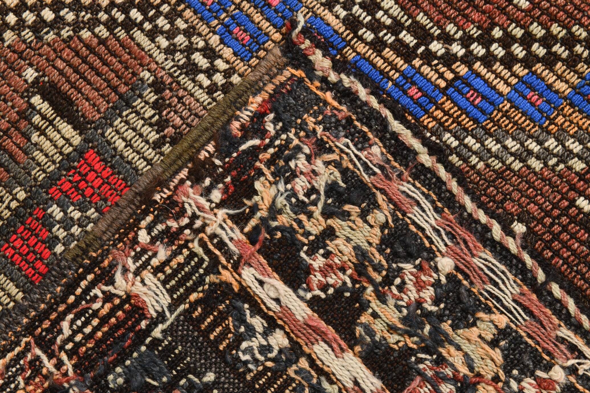 Blue & Brown Star Pattern Kilim Rug, 153x315Cm