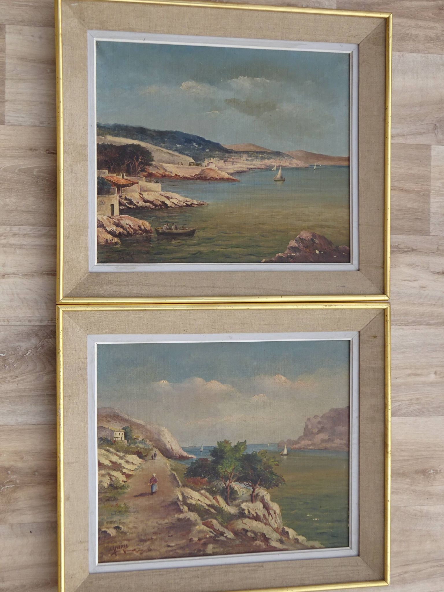 Ancient painting, landscape of the Calanques in the Mediterranean.