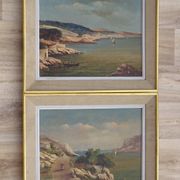 Ancient painting, landscape of the Calanques in the Mediterranean.