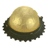Plafonnier Art Nouveau en verre mouluré et bronze