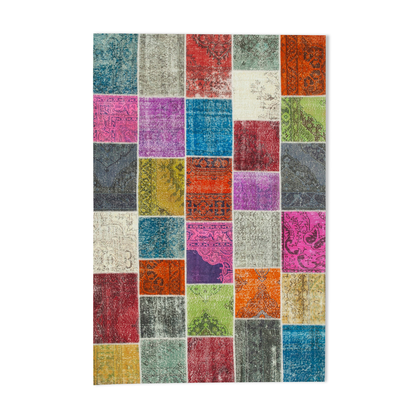 Hand-knotted anatolian contemporary 203 cm x 300 cm multicolor patchwork carpet