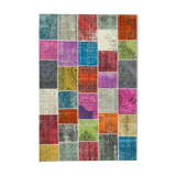 Hand-knotted anatolian contemporary 203 cm x 300 cm multicolor patchwork carpet
