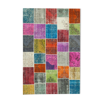 Hand-knotted anatolian contemporary 203 cm x 300 cm multicolor patchwork carpet